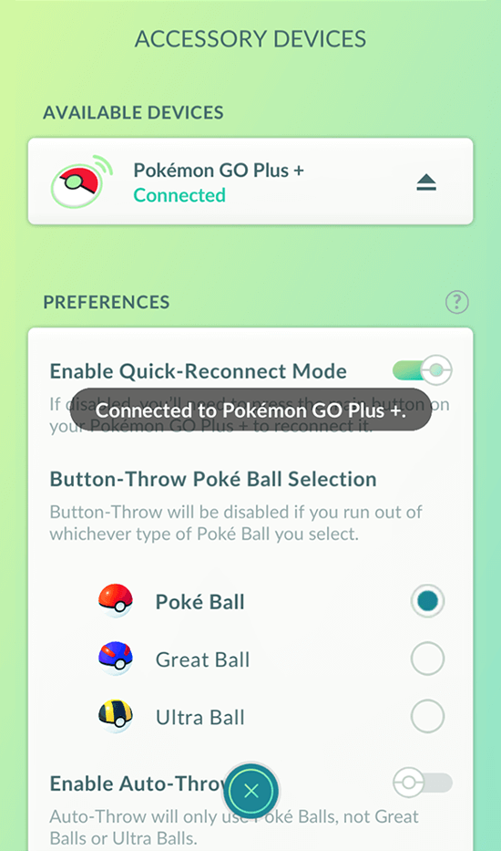 Pokemon GO Plus Options Now Only Show When Connected or Connecting